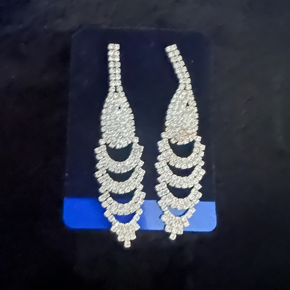 Silver Chandelier Drop Earrings with Rhinestones